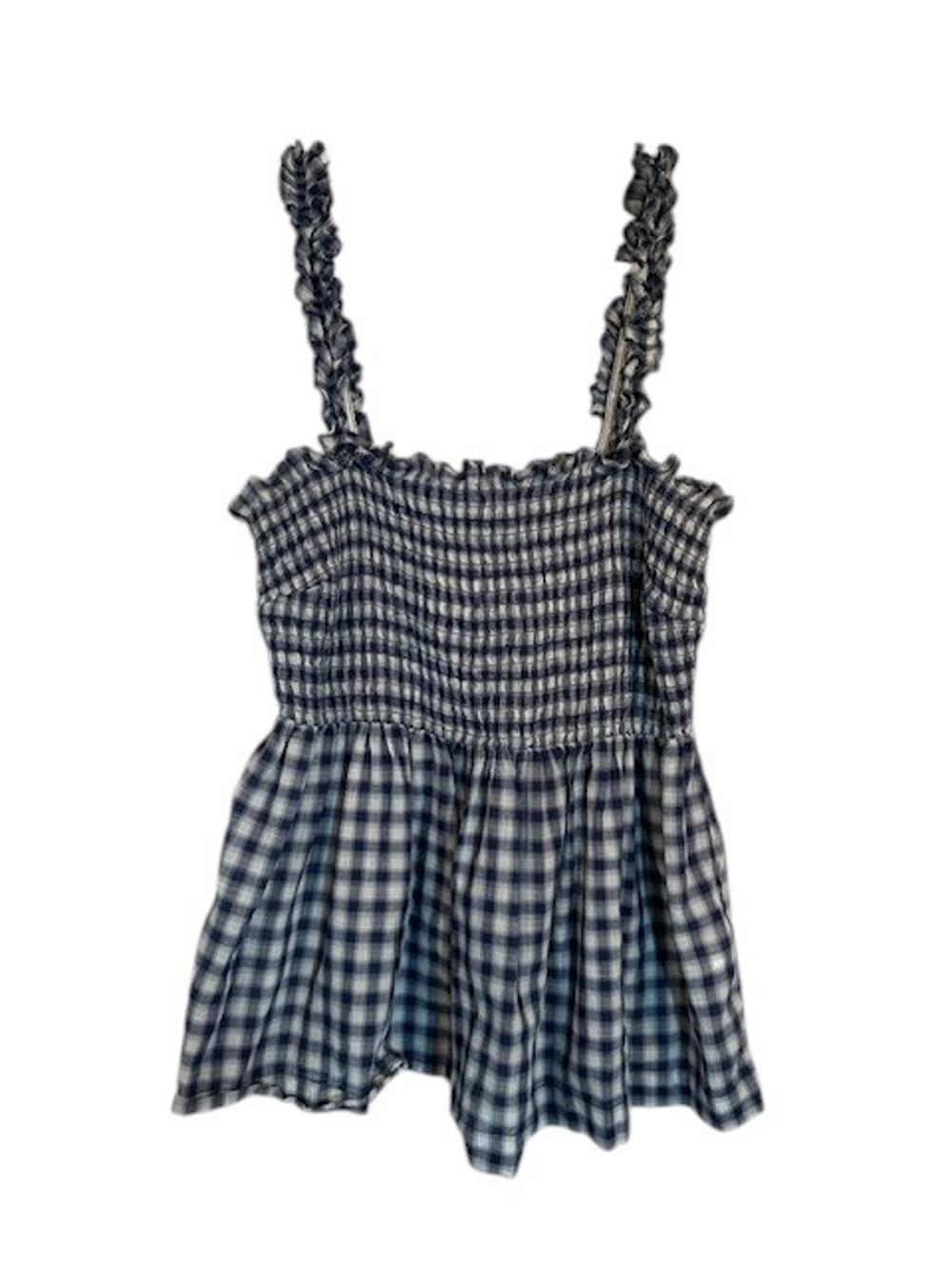 Lucky Brand Blue White Plaid Cotton Accordion Style Tank Top Women Sz M